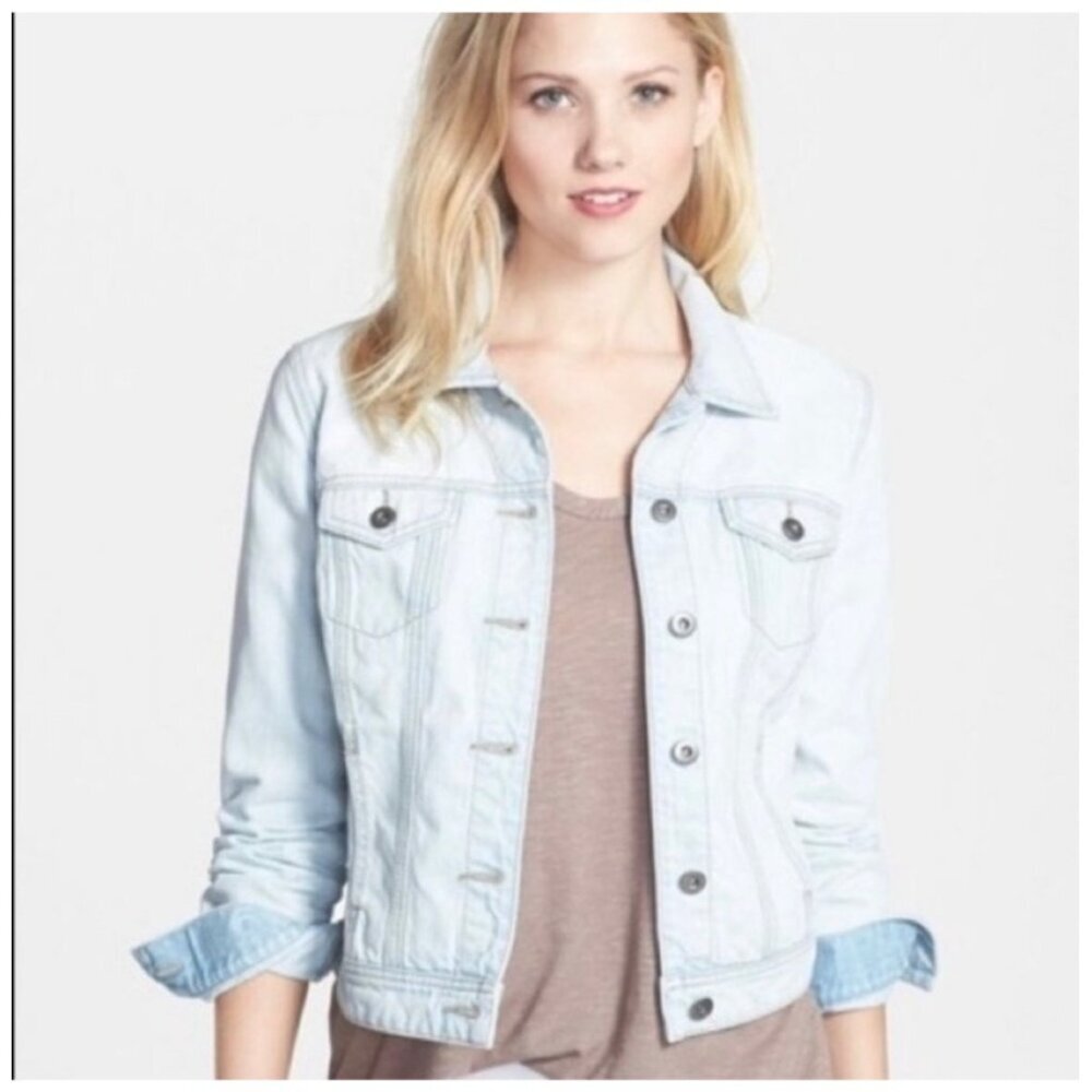 Halogen Bleached-Out Wash Denim Jacket, Size: MP